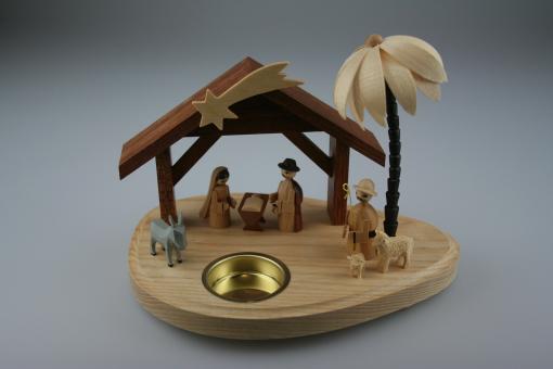 Teelichthalter mit Christi Geburt , natur 