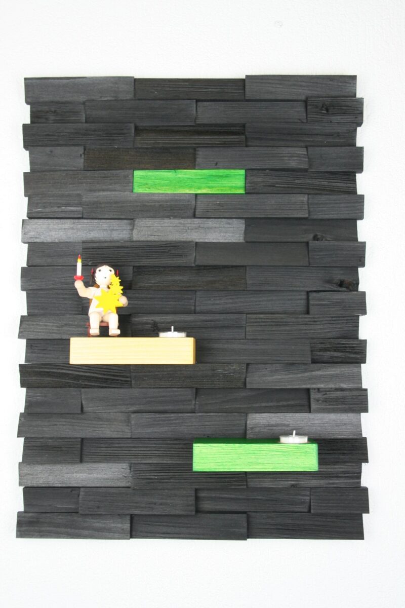 Ulbe Design Holzwandbild art line schwarz/grün mit Teelichthalter modern – Bild 1