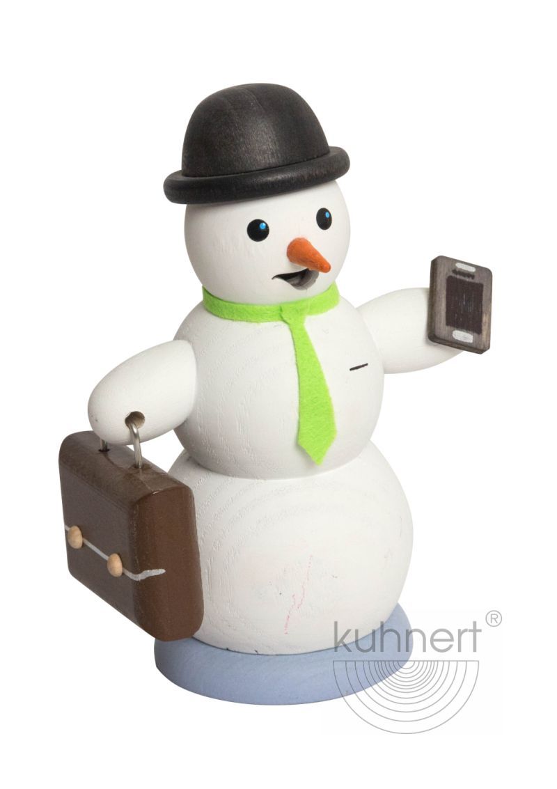 35018_schneemann-mit-schlips-und-aktenkoffer.jpg Drechslerei Kuhnert Räuchermann Schneemann mit Aktenkoffer Rarität – Bild 1