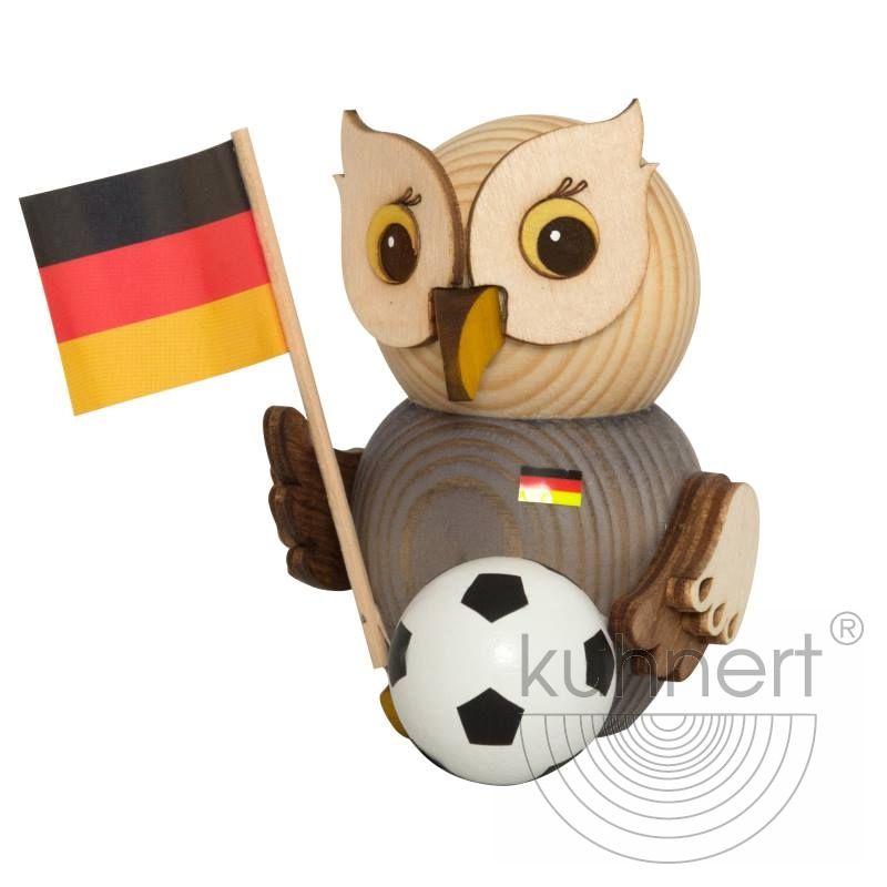 37301_mini-eule-mit-fussball-holzfigur.jpg Drechslerei Kuhnert Holzfigur Mini Eule mit Fußball Rarität – Bild 1