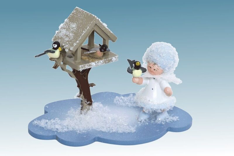 Drechslerei Kuhnert Schneeflöckchen mit Futterhaus auf Wolke – Bild 1