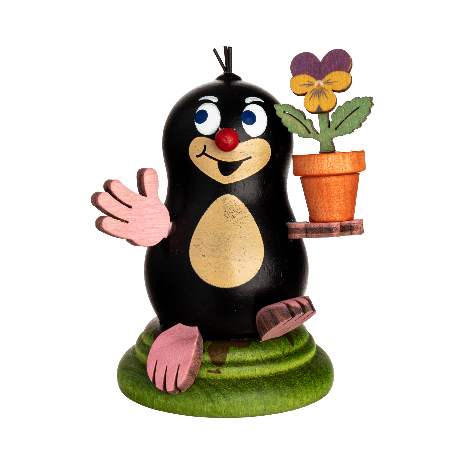 D010-01-00012043 Drechslerei Kuhnert Holzfigur Maulwurf Lilli mit Stiefmütterchen Neu 2025 – Bild 1