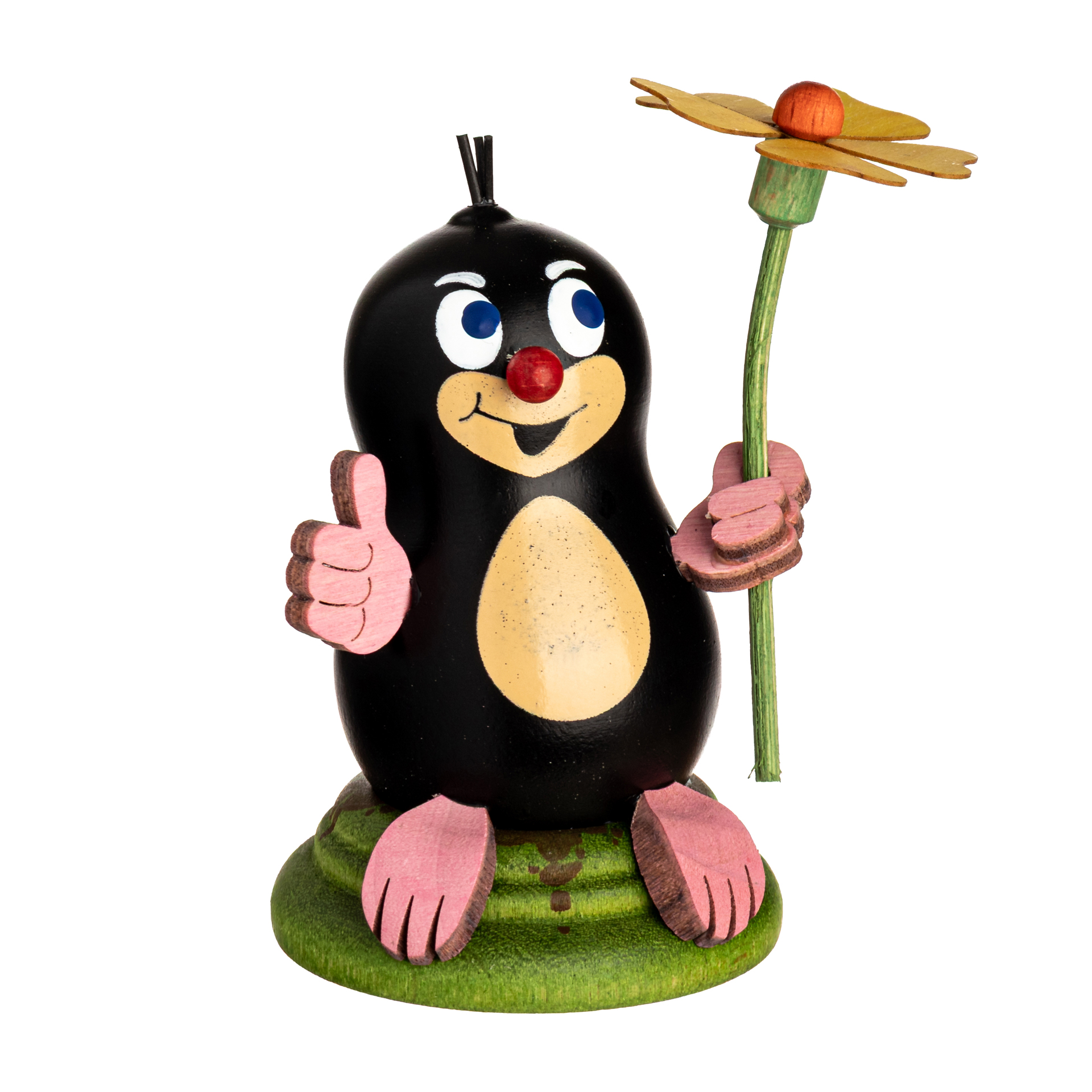 D010-01-00012046 Drechslerei Kuhnert Holzfigur Maulwurf Herbert mit Blume Neu 2025 – Bild 1