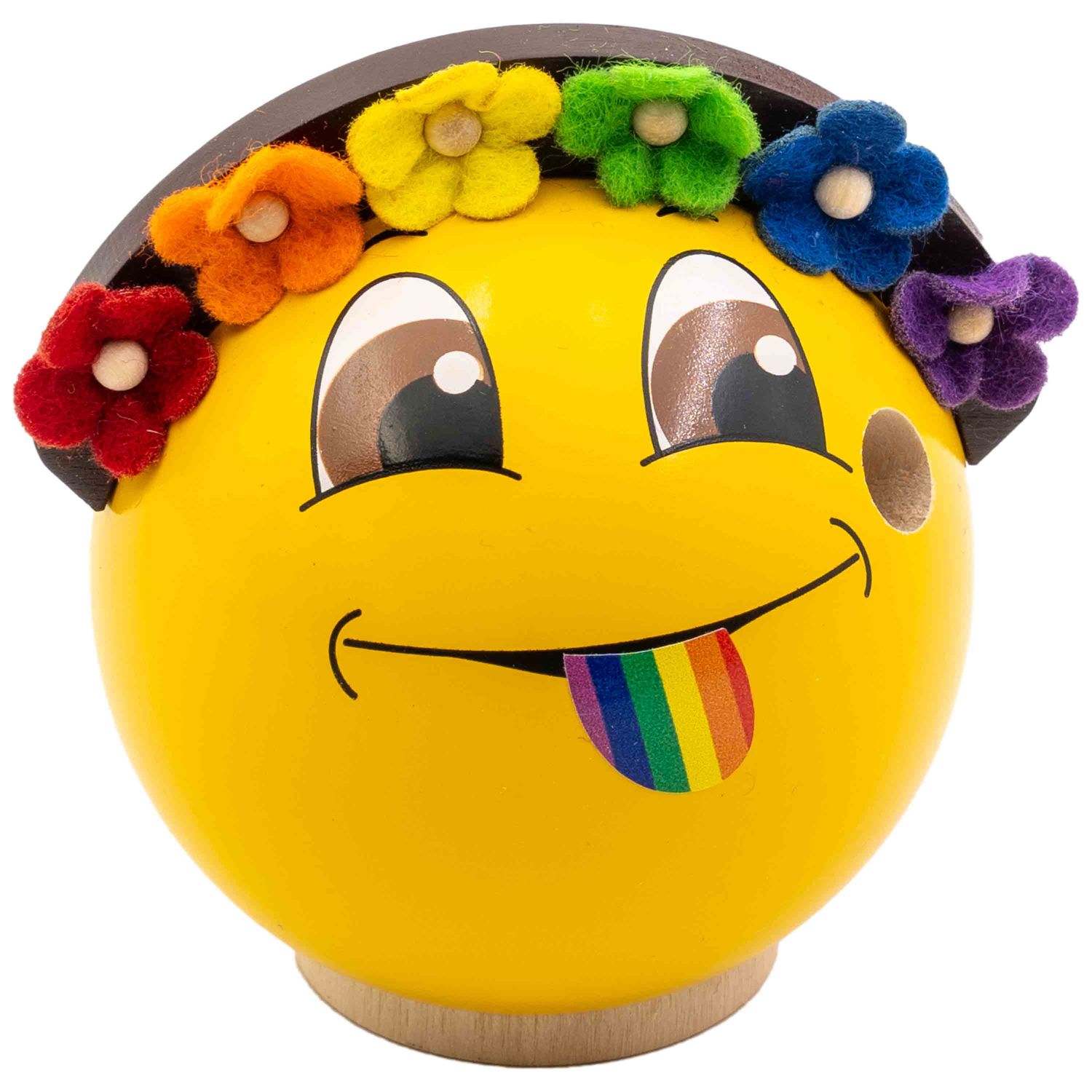 Smiley-Blumen-1 Seiffener Volkskunst Räuchermann Emotionsfigur Lou unterm Regenbogen Neu 2026 – Bild 1