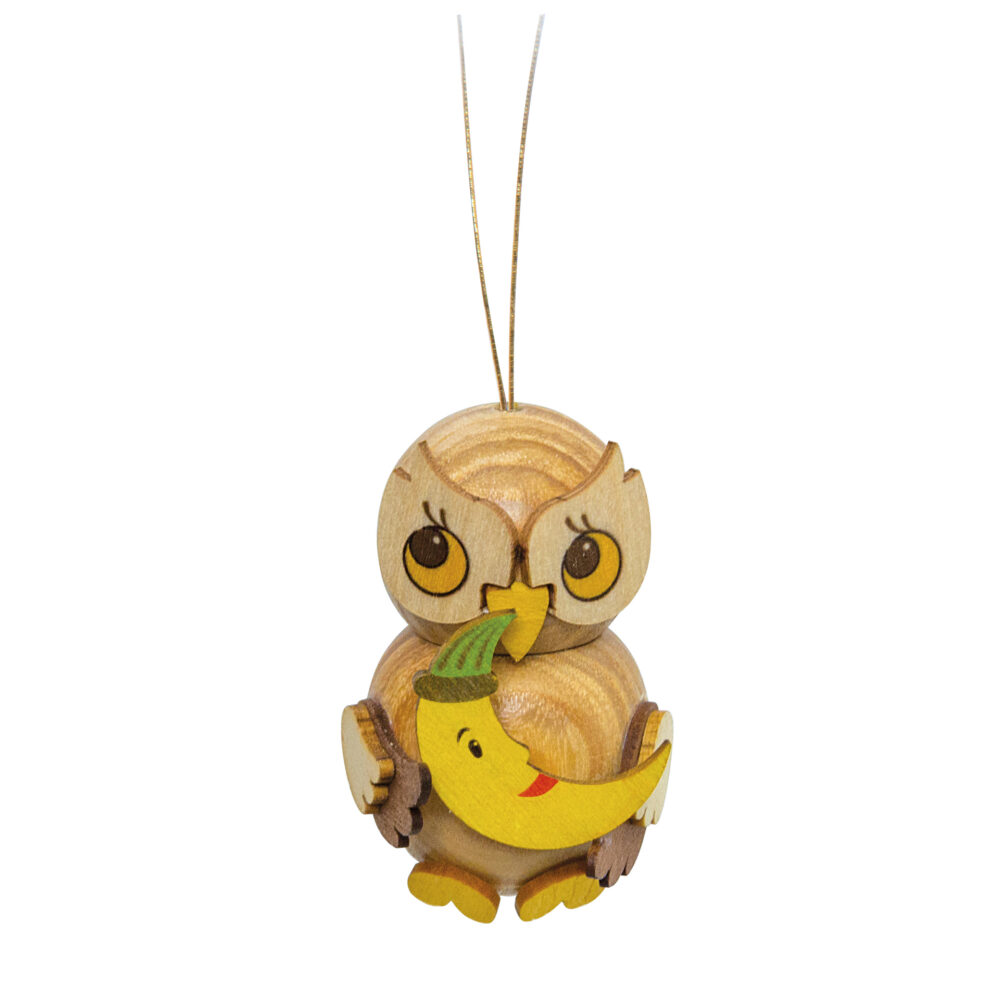 Drechslerei Kuhnert Baumbehang Eulenkind mit Mond Drechslerei Kuhnert Baumbehang Eulenkind mit Mond