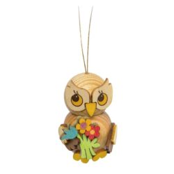 Drechslerei Kuhnert Baumbehang Eulenkind mit Blumenstrauß