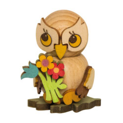 Drechslerei Kuhnert Eulenkind mit Blumenstrauß