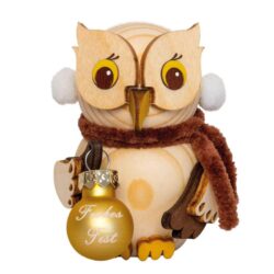 Drechslerei Kuhnert Mini Eule mit Weihnachtskugel Gold