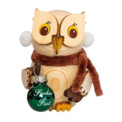 Drechslerei Kuhnert Mini Eule mit Weihnachtskugel grün
